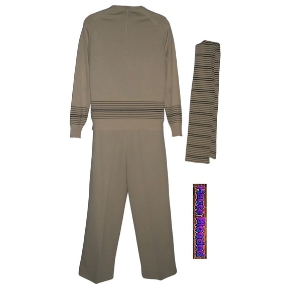 Vintage 70s Givenchy Sport Beige Striped Sweater Pants Scarf Logo Couture Petite - Picture 4 of 16